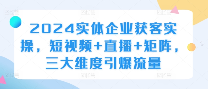 2024实体企业获客实操，短视频+直播+矩阵，三大维度引爆流量-木石资源网