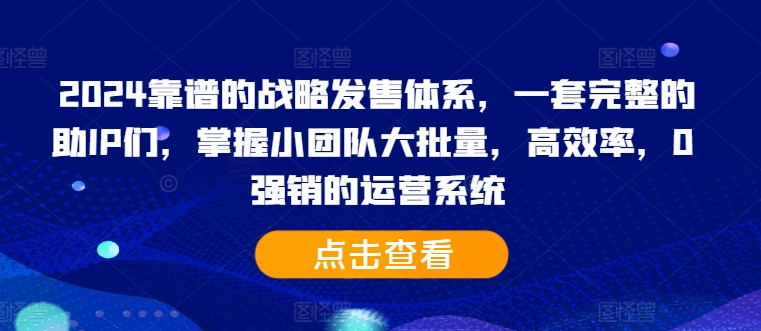 2024靠谱的战略发售体系，一套完整的助IP们，掌握小团队大批量，高效率，0 强销的运营系统-木石资源网