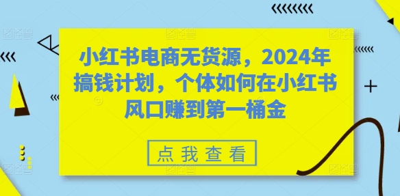 小红书电商无货源，2024年搞钱计划，个体如何在小红书风口赚到第一桶金-木石资源网