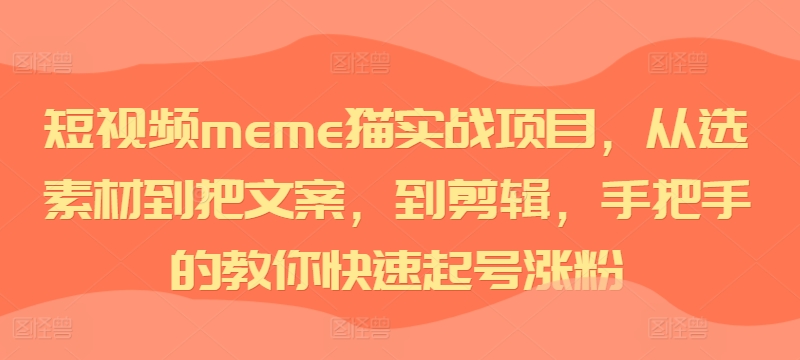 短视频meme猫实战项目，从选素材到把文案，到剪辑，手把手的教你快速起号涨粉-木石资源网