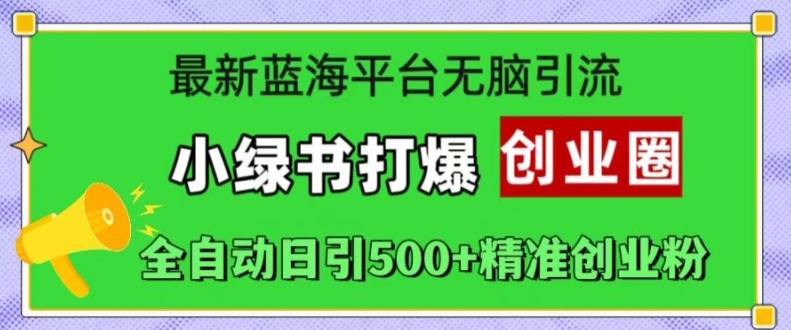 最新蓝海平台无脑引流，小绿书打爆创业圈，全自动日引500+精准创业粉-木石资源网