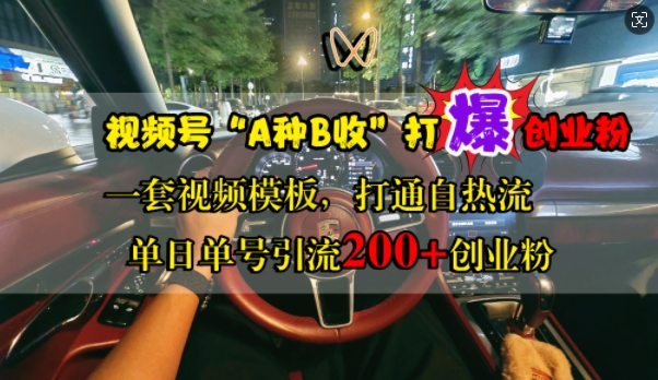 视频号“A种B收”打爆创业粉，一套视频模板打通自热流，单日单号引流200+创业粉-木石资源网