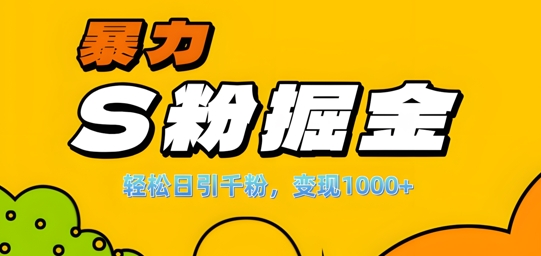 单人单机日引千粉，变现1k+，S粉流量掘金计划攻略【揭秘】-木石资源网