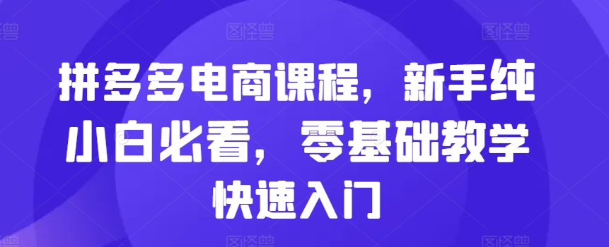 拼多多电商课程，新手纯小白必看，零基础教学快速入门-木石资源网