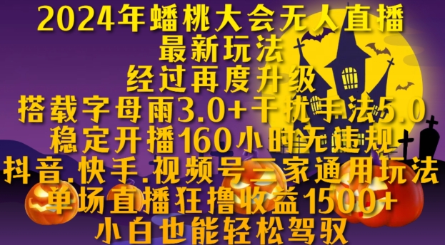 2024年蟠桃大会无人直播最新玩法，稳定开播160小时无违规，抖音、快手、视频号三家通用玩法【揭秘】-木石资源网