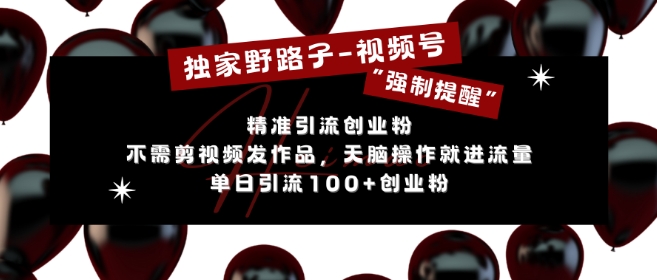 独家野路子利用视频号“强制提醒”，不需剪视频发作品，无脑操作就进流量，单日引流100+创业粉-木石资源网