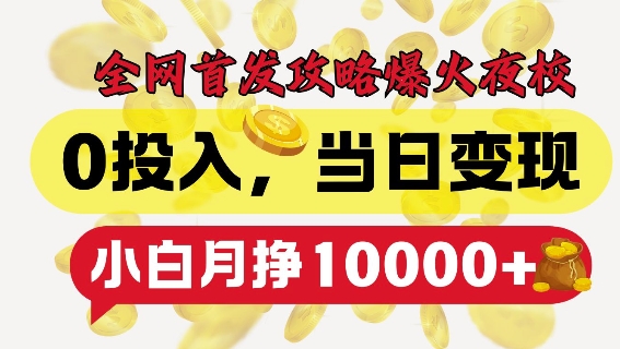 全网首发爆火夜校，0投入，当日变现，小白轻松月入1w+【揭秘】-木石资源网