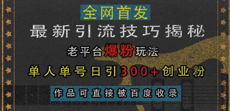 最新引流技巧揭秘，老平台爆粉玩法，单人单号日引300+创业粉，作品可直接被百度收录-木石资源网