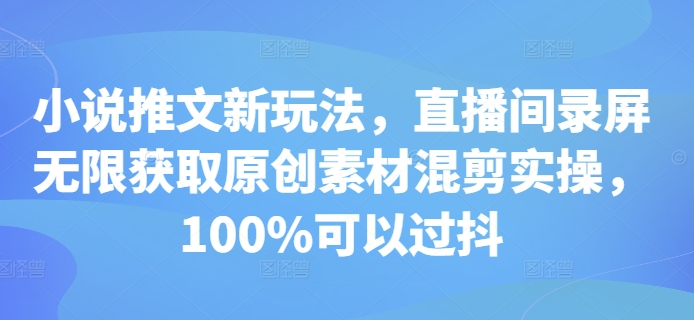 小说推文新玩法，直播间录屏无限获取原创素材混剪实操，100%可以过抖-木石资源网