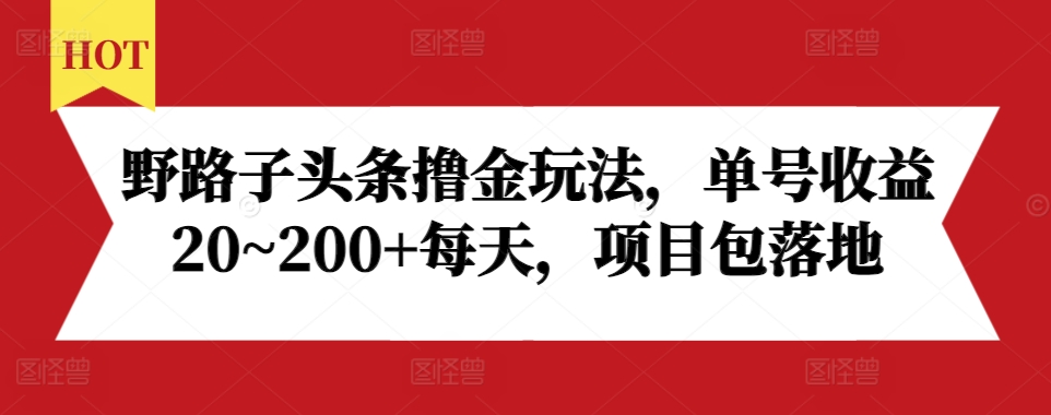 野路子头条撸金玩法，单号收益20~200+每天，项目包落地-木石资源网