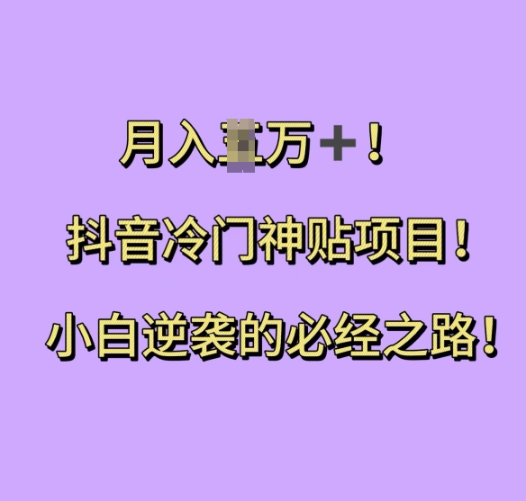抖音冷门神贴项目，小白逆袭的必经之路，月入过W【揭秘】-木石资源网