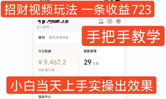 招财视频玩法，一条视频收益723，手把手教学，小白当天可上手-木石资源网