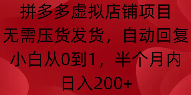 拼多多虚拟店铺项目，无需压货发货，自动回复，小白从0到1，半个月内日入200+【揭秘】-木石资源网
