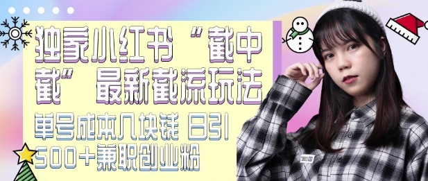 最新小红书截流玩法 独家截中截 单号成本几块钱 日引500+CY粉JZ粉-木石资源网