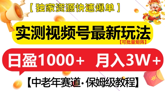 实测视频号最新玩法，中老年赛道，独家资源，月入过W+【揭秘】-木石资源网