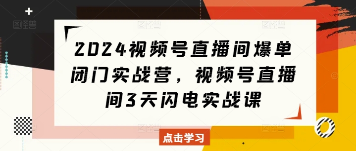 2024视频号直播间爆单闭门实战营，视频号直播间3天闪电实战课-木石资源网