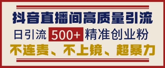 抖音直播间引流创业粉，无需连麦、不用上镜、超暴力，日引流500+高质量精准创业粉-木石资源网