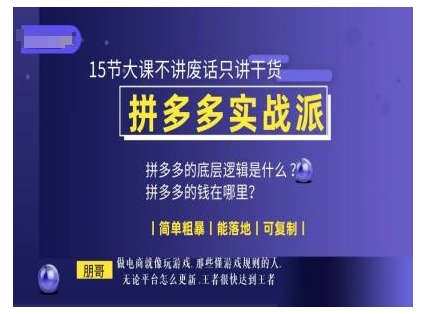 朋哥电商(拼多多实战派)，15节大课不讲废话只讲干货，简单粗暴 能落地 可复制-木石资源网