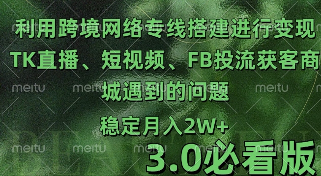利用跨境电商网络及搭建TK直播、短视频、FB投流获客以及商城遇到的问题进行变现3.0必看版【揭秘】-木石资源网