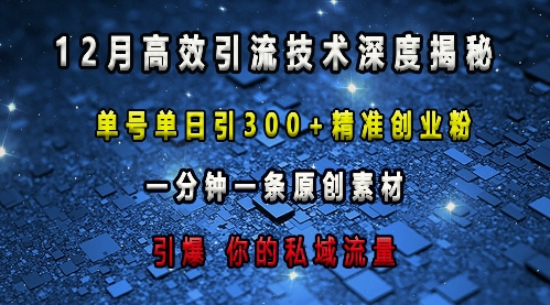 最新高效引流技术深度揭秘 ，单号单日引300+精准创业粉，一分钟一条原创素材，引爆你的私域流量-木石资源网