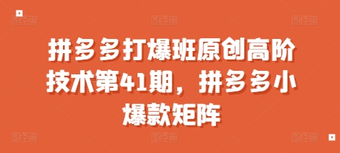 拼多多打爆班原创高阶技术第41期，拼多多小爆款矩阵-木石资源网