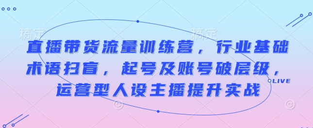 直播带货流量训练营，行业基础术语扫盲，起号及账号破层级，运营型人设主播提升实战-木石资源网