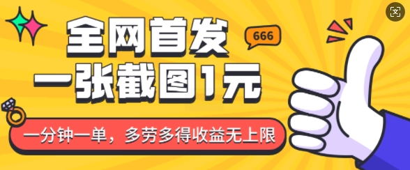 全网首发，一张截图1块钱，一分钟一单，多劳多得，收益无上限-木石资源网