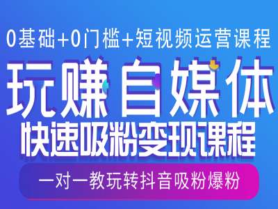 0基础+0门槛+短视频运营课程，玩赚自媒体快速吸粉变现课程，一对一教玩转抖音吸粉爆粉-木石资源网