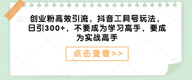 创业粉高效引流，抖音工具号玩法，日引300+，不要成为学习高手，要成为实战高手-木石资源网