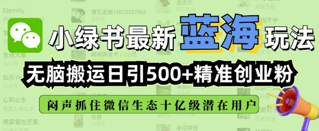 小绿书无脑搬运引流，全自动日引500精准创业粉，微信生态内又一个闷声发财的机会-木石资源网