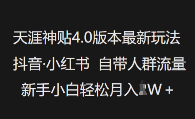 天涯神贴4.0版本最新玩法，抖音·小红书自带人群流量，新手小白轻松月入过W-木石资源网