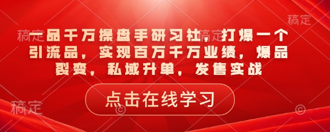 一品千万操盘手研习社，打爆一个引流品，实现百万千万业绩，爆品裂变，私域升单，发售实战-木石资源网