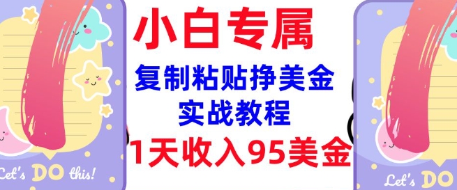 复制粘贴挣美金，0门槛，1天收入95美刀，3分钟学会，内部教程(首次公开)-木石资源网