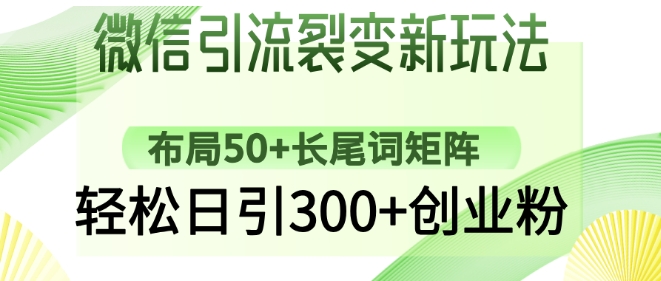 微信引流裂变新玩法：布局50+长尾词矩阵，轻松日引300+创业粉-木石资源网