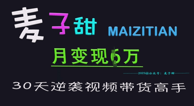 麦子甜30天逆袭视频带货高手，单月变现6W加特训营-木石资源网