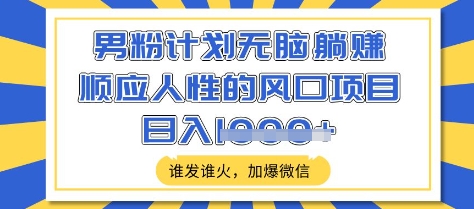 男粉计划无脑躺Z，顺应人性的风口项目，谁发谁火，加爆微信，日入多张【揭秘】-木石资源网
