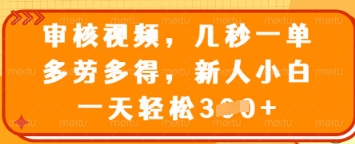 审核视频，几秒一单，多劳多得，新人小白一天轻松3张【揭秘】-木石资源网