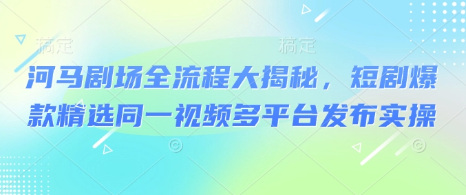 河马剧场全流程大揭秘，短剧爆款精选同一视频多平台发布实操-木石资源网