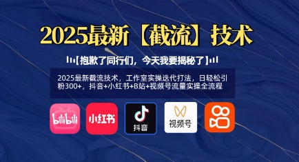 2025最新截流技术，工作室实操迭代打法，日轻松引粉300+，抖音+小红书+B站+视频号流量实操全流程-木石资源网