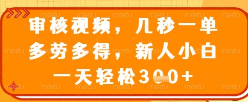 审核视频，几秒一单，多劳多得，新人小白一天轻松3张【揭秘】-木石资源网