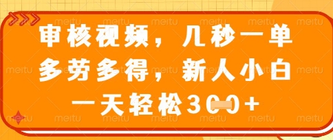 最新审核视频，几秒一单，多劳多得，新人小白一天轻松3张【揭秘】-木石资源网