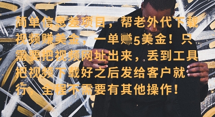 零门槛挣美金，海外视频代下服务，单笔收益40+，小白也能轻松上手-木石资源网