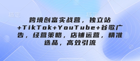 跨境创富实战营，独立站+TikTok+YouTube+谷歌广告，经营策略，店铺运营，精准选品，高效引流-木石资源网
