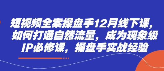 短视频全案操盘手12月线下课，如何打通自然流量，成为现象级IP必修课，操盘手实战经验-木石资源网