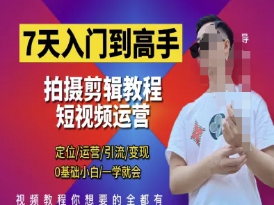 7天入门到高手，短视频剪辑运营高手课，定位 运营 引|流 变现，0基础小白一学就会-木石资源网