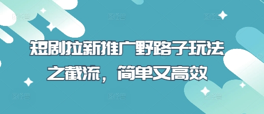 短剧拉新推广野路子玩法之截流，简单又高效-木石资源网