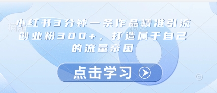 小红书3分钟一条作品精准引流创业粉300+，打造属于自己的流量帝国-木石资源网