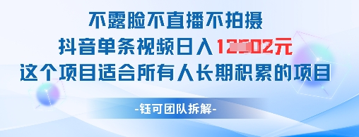 不露脸不直播不拍摄抖音单条视频日入1k+这个项目适合所有人长期积累的项目-木石资源网