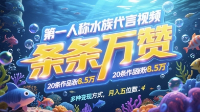 第一人称水族代言视频，条条万赞，20条作品涨粉7.8W，多种变现方式月入五位数-木石资源网