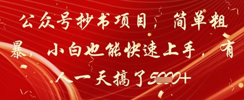 公众号抄书项目，简单粗暴，小白也能快速上手，有人一天搞了1k+-木石资源网